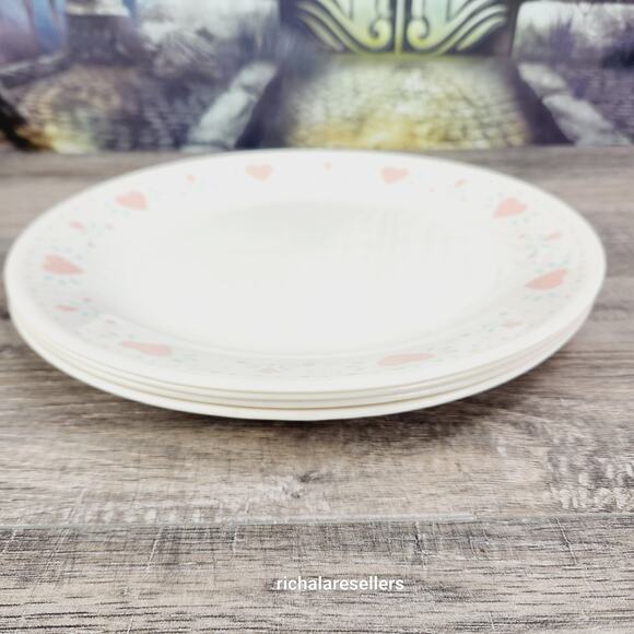 Corelle Forever Yours 10 1/4 " Dinner Plates Lot of 4 Corning Pink Hearts - Picture 8 of 8